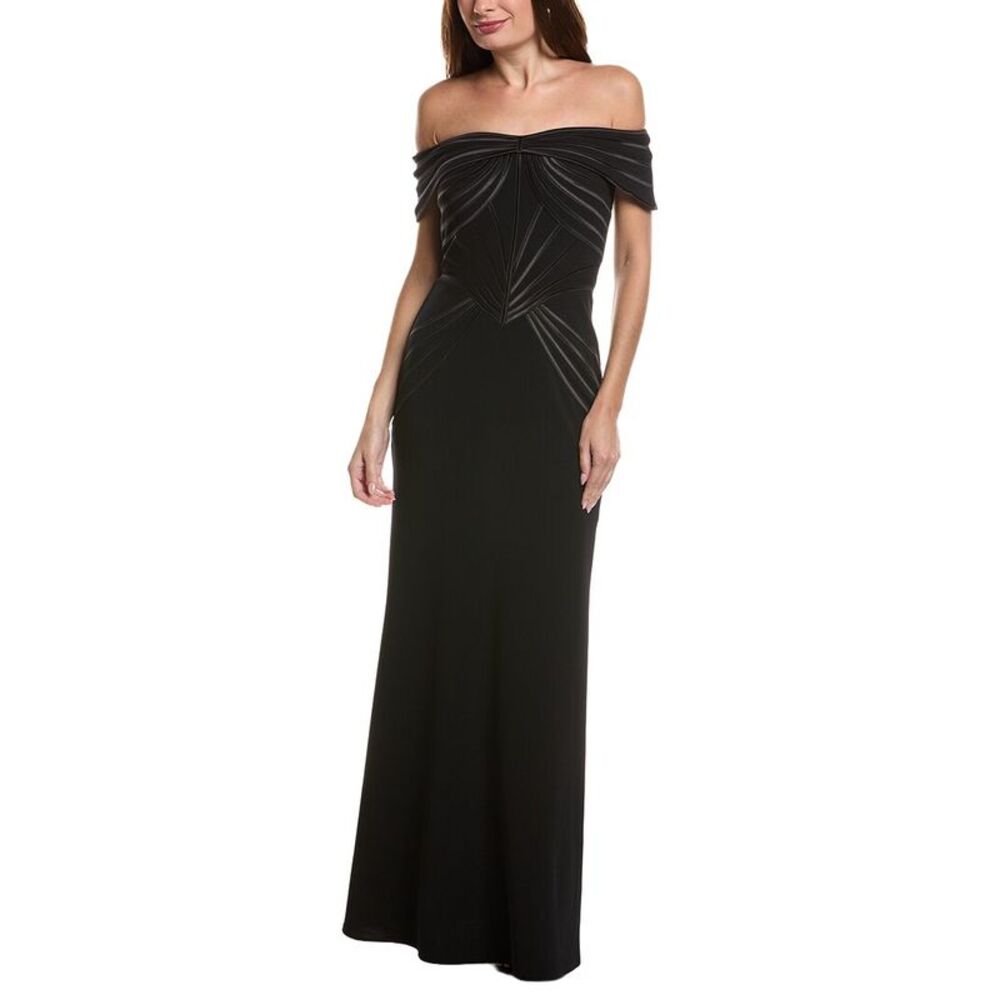 Tadashi Shoji Womens Short Sleeve Solid Maxi Dress, Black